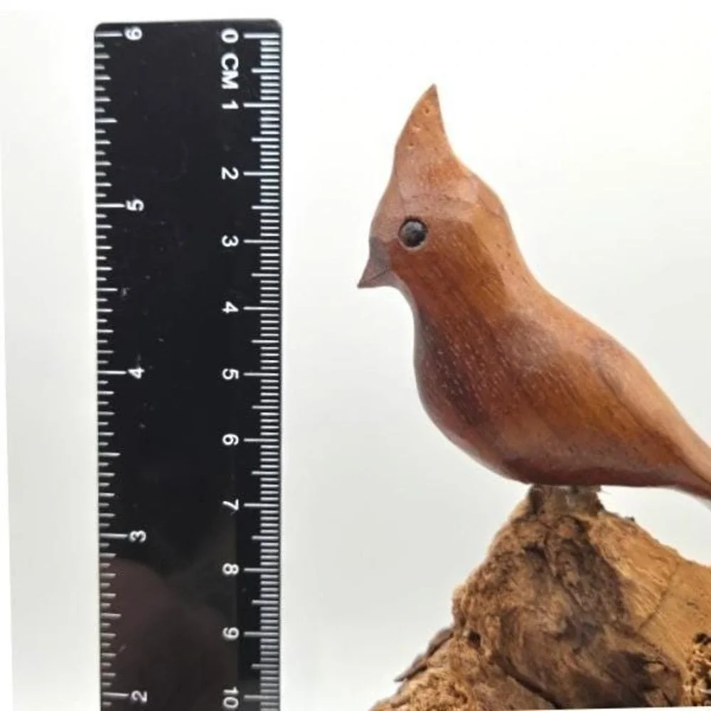 Hand Carved Wooden Bird on Driftwood Base • Rustic Folk Art Woodland‎ Decor